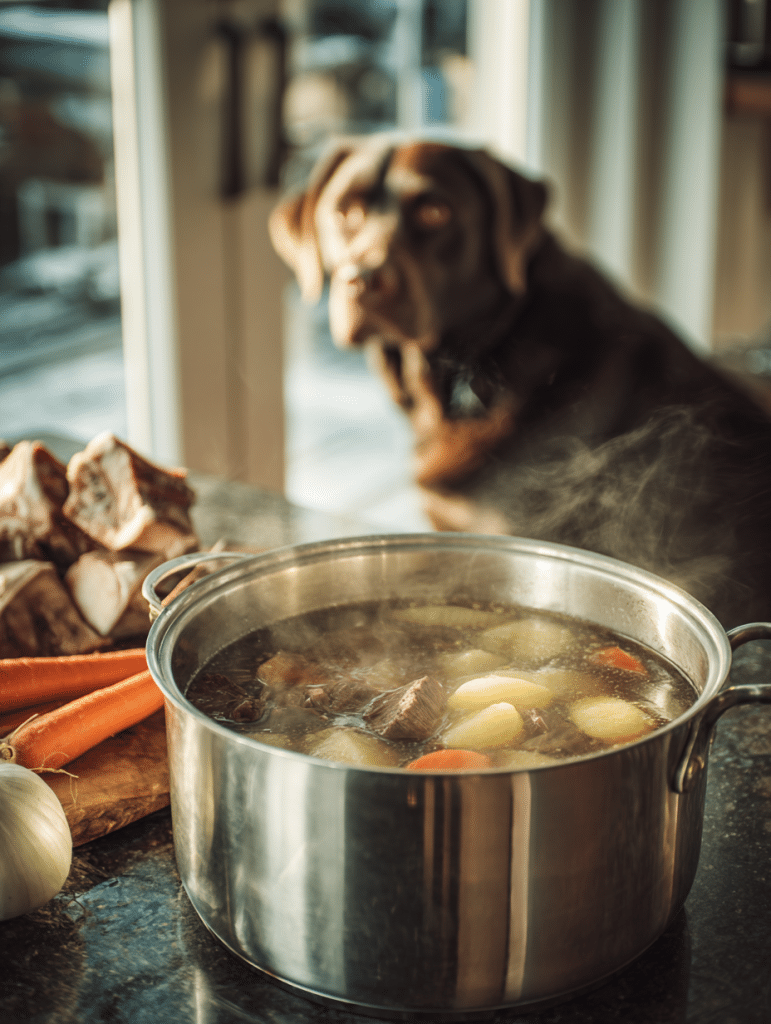 Bone Broth Recipe for Dogs 3 bone broth recipe for dogs in rustic kitchen