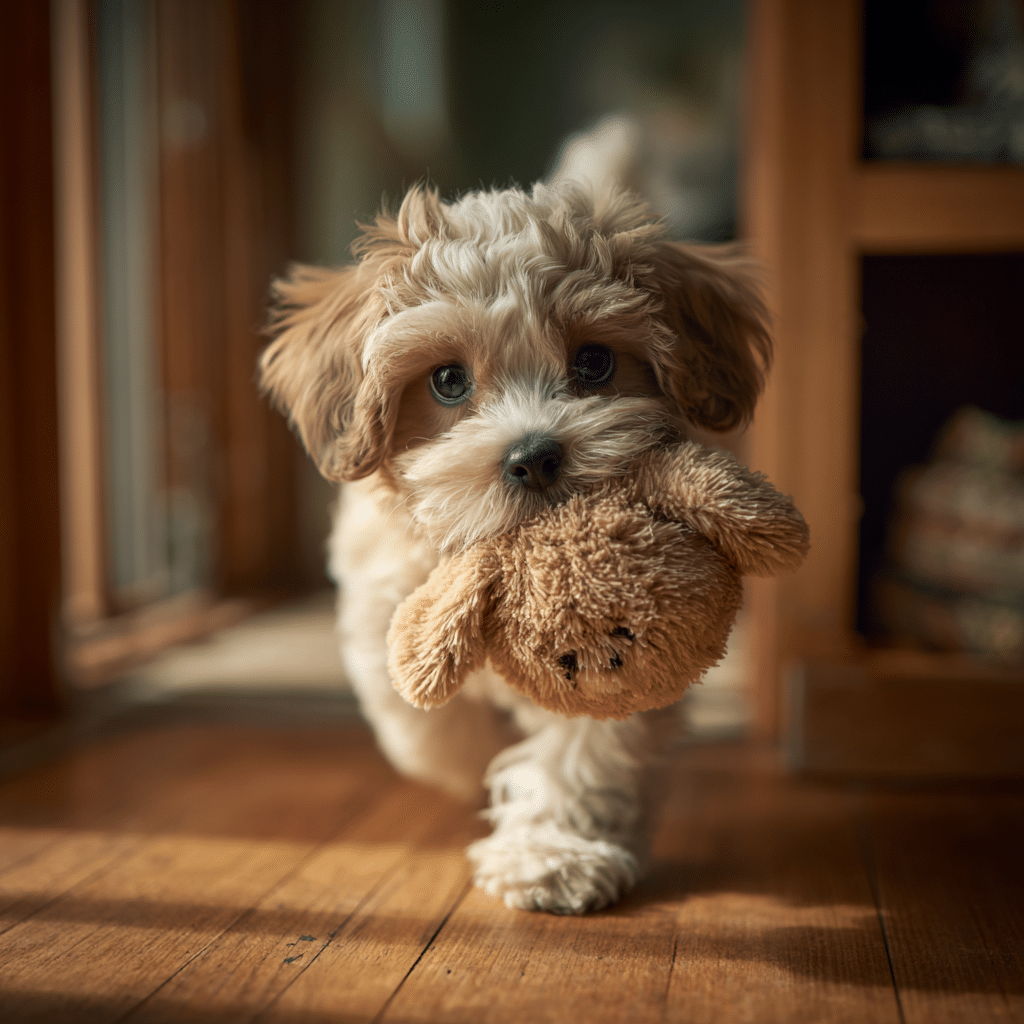 puppy playing gentle fetch before bedtime