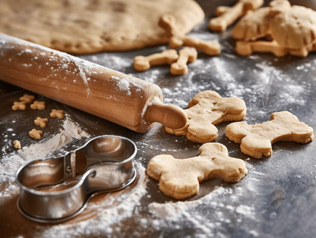 Sweet Potato Dog Biscuits: Healthy, Homemade, and Tail-Wagging Good 3 Rolling sweet potato dog treat dough with cookie cutter