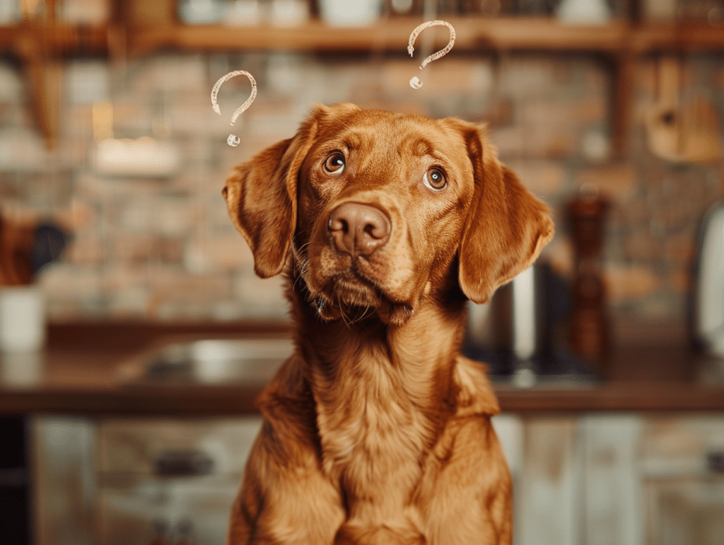 Sweet Potatoes for Dogs: The Ultimate Guide 5 Dog sitting beside sweet potatoes with question marks