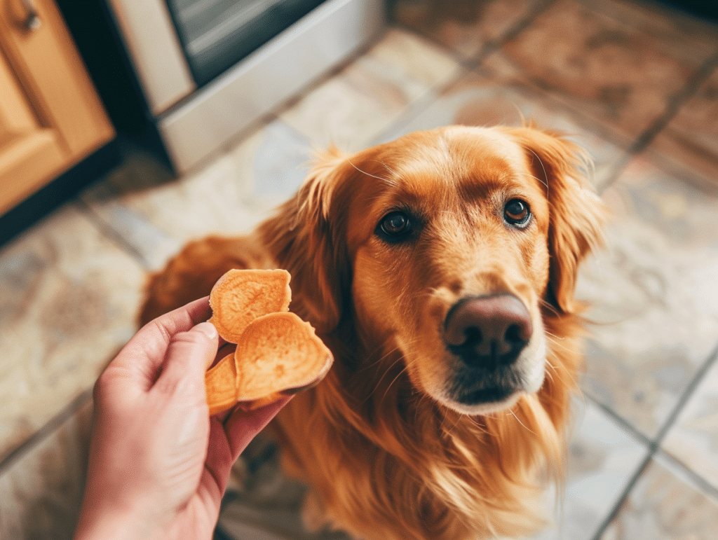 Sweet Potatoes for Dogs: The Ultimate Guide 3 Veterinarian showing sweet potato slices to a dog